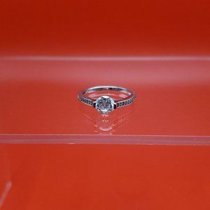 Size 6 925 Sterling Silver Round Clear CZ With Small Accents Ring
